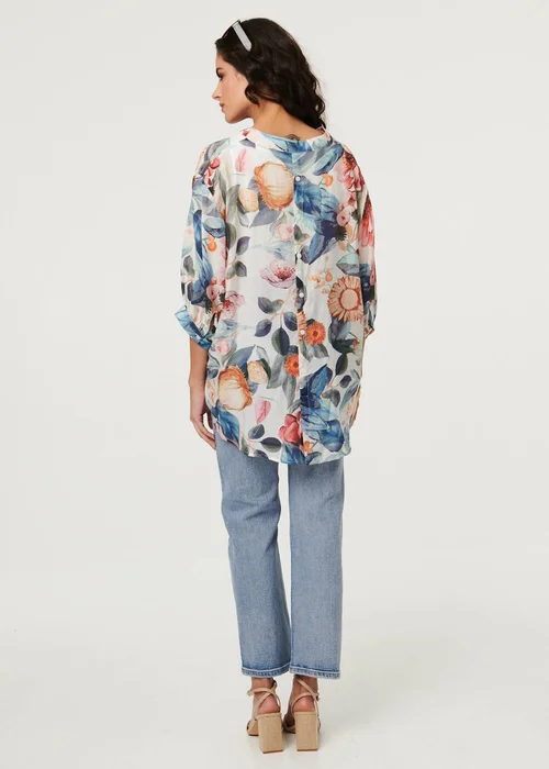 Izabel London Blue Abstract Floral Curve Hem Blouse - 8 Image 2