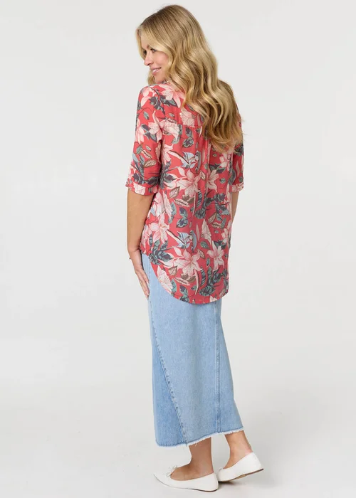 Izabel London Multi Red Floral 3/4 Sleeve Relaxed V-Neck Blouse - 8 Image 2