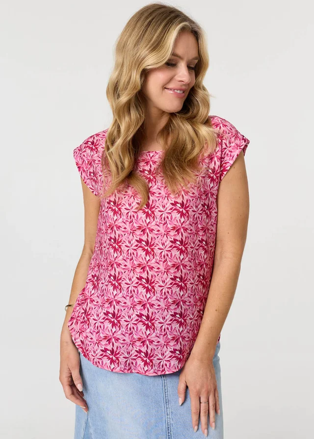 Izabel London Pink Floral Cap Sleeve Slim Top