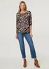 Izabel London Multi Black Floral 3/4 Sleeve Boat Neck Top - 10 Image 4