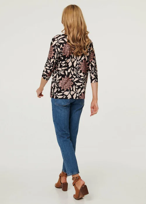 Izabel London Multi Black Floral 3/4 Sleeve Boat Neck Top - 10 Image 2