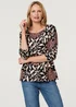 Izabel London Multi Black Floral 3/4 Sleeve Boat Neck Top - 10 Image 1