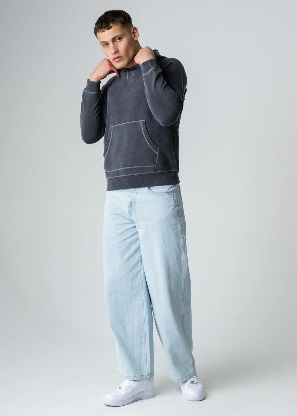 Influence Black Cotton Blend Acid Wash Hoody - L Image 4