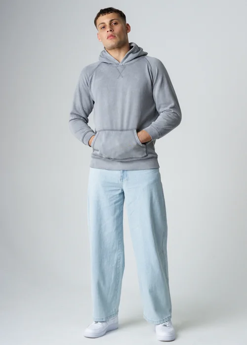 Influence Light Grey Cotton Blend Acid Wash Hoody - M Image 4