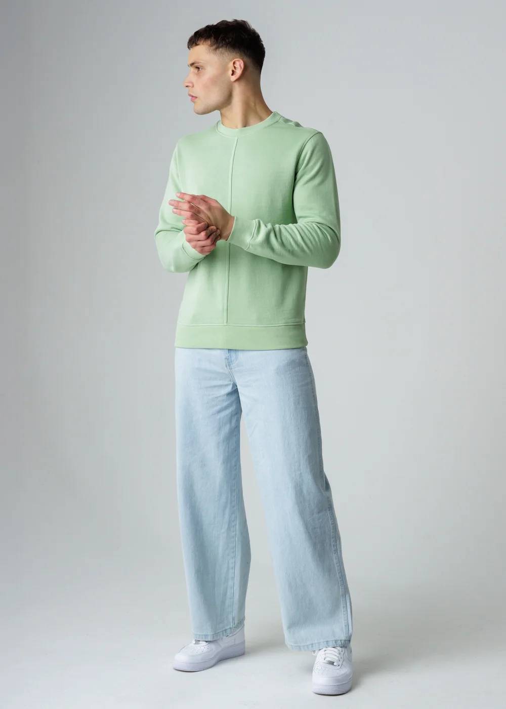 Influence Green Cotton Blend Crew Neck Acid Wash Seam Sweatshirt - M Image 4