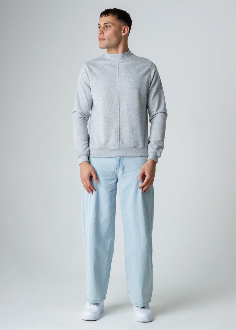Influence Grey Cotton Blend Crew Neck Acid Wash Seam Sweatshirt - S Image 4