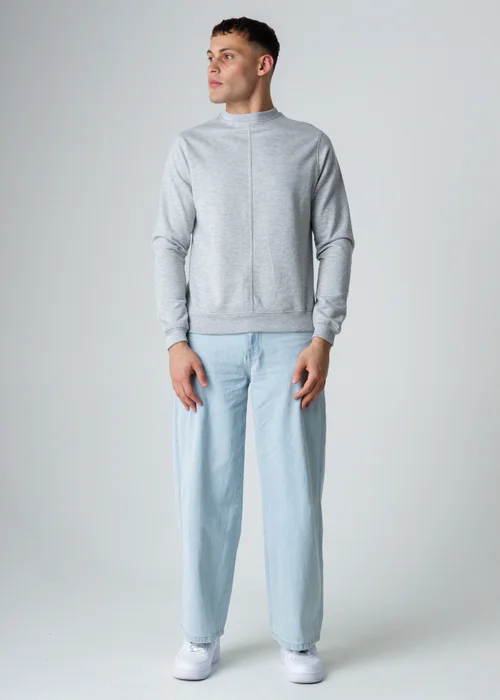 Influence Grey Cotton Blend Crew Neck Acid Wash Seam Sweatshirt - S Image 4