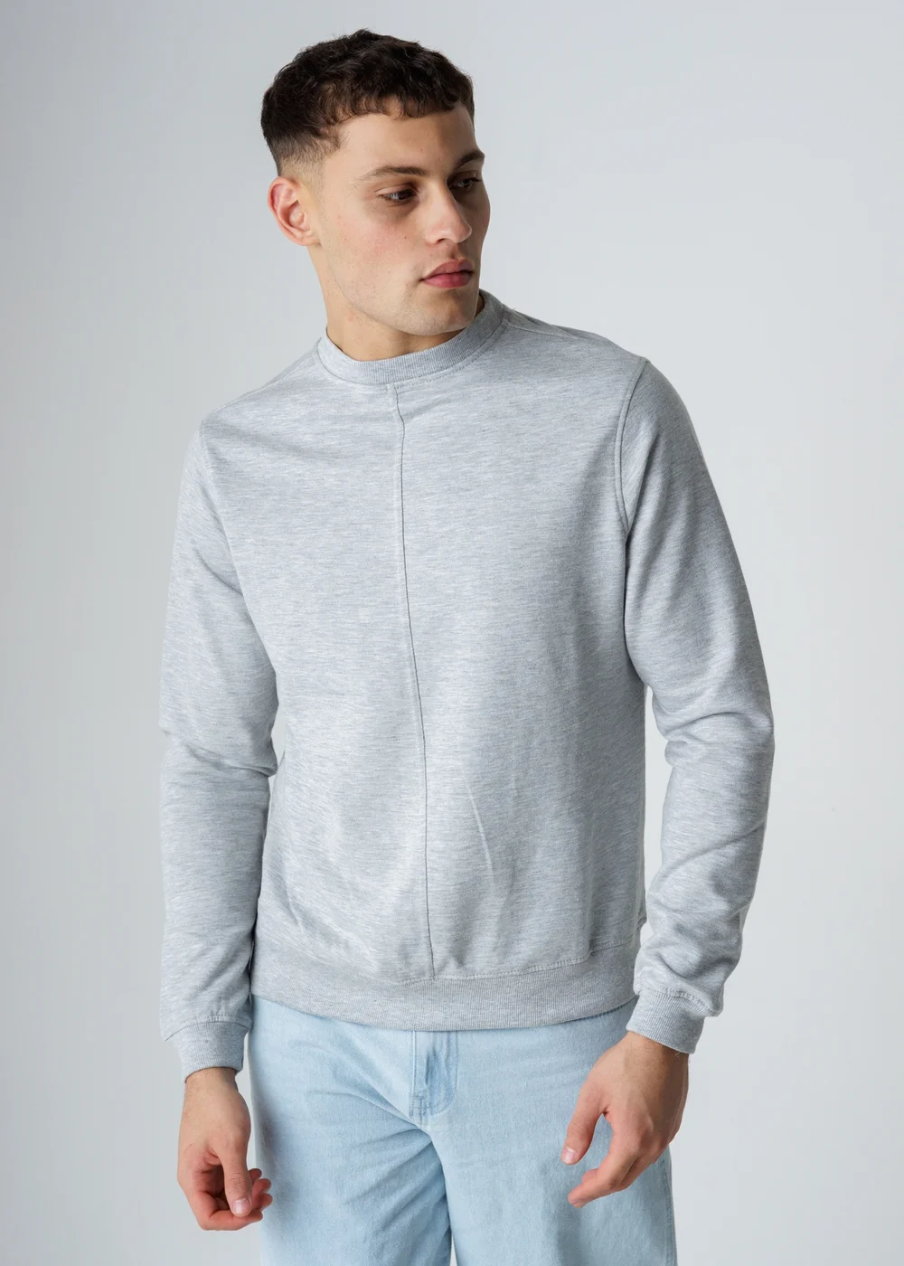Influence Grey Cotton Blend Crew Neck Acid Wash Seam Sweatshirt - S Image 1