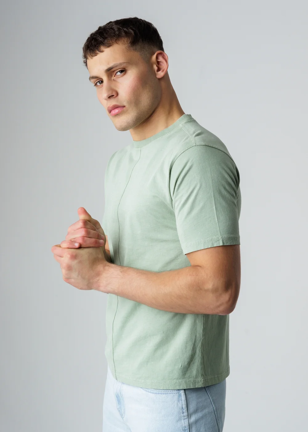 Influence Green Cotton Crew Neck Acid Wash Seam Short Sleeve T-Shirt - S Image 1