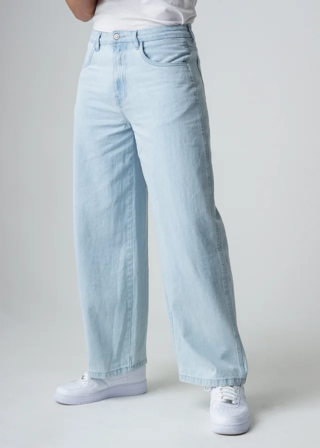 Influence Blue Cotton Wide Leg Mid-Rise Jeans