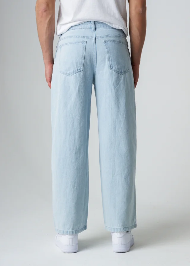 Influence Blue Cotton Wide Leg Mid-Rise Jeans