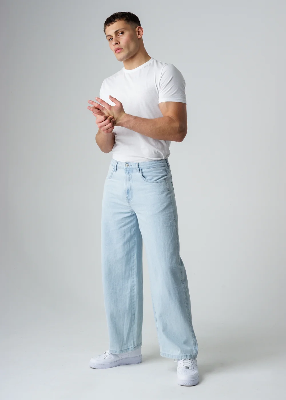 Influence Blue Cotton Wide Leg Mid-Rise Jeans - S Image 4