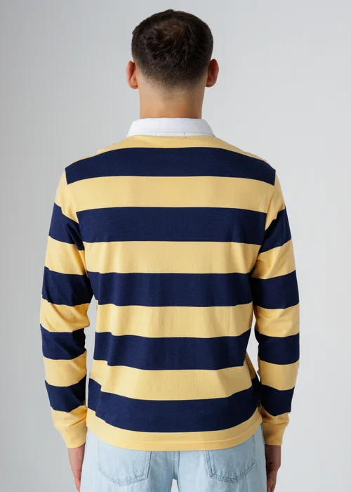 Influence Navy Cotton Rugby-Style Striped Long Sleeve Button Polo Shirt - XL Image 2