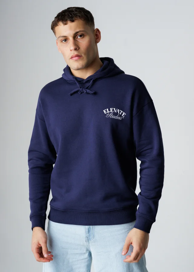 Influence Navy Cotton Blend Graphic Hoody