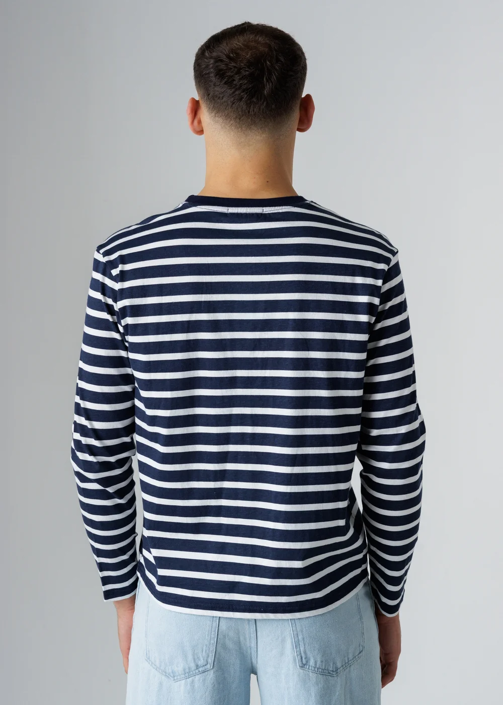 Influence Navy Cotton Striped Crew Neck Long Sleeve T-Shirt - XL Image 2