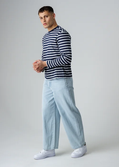 Influence Navy Cotton Striped Crew Neck Long Sleeve T-Shirt - XL Image 4