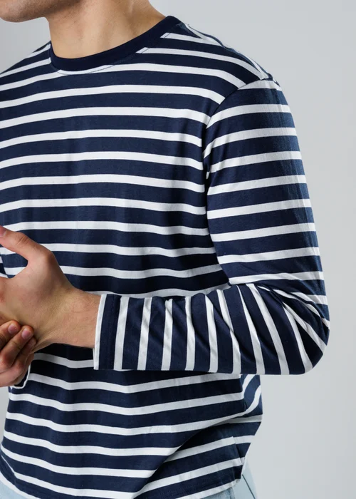 Influence Navy Cotton Striped Crew Neck Long Sleeve T-Shirt - XL Image 3