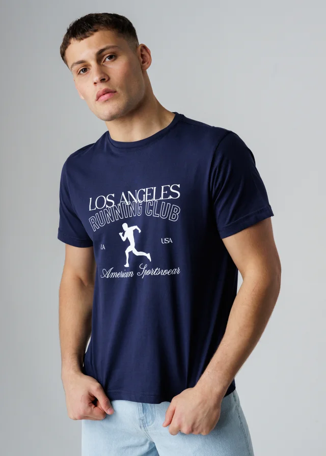 Influence Navy Cotton Crew Neck Graphic Short Sleeve T-Shirt