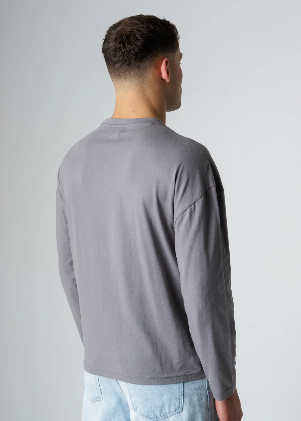 Influence Grey Cotton Crew Neck Seam Long Sleeve T-Shirt - L Image 2