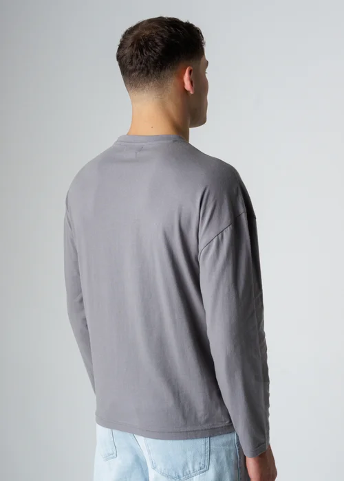 Influence Grey Cotton Crew Neck Seam Long Sleeve T-Shirt - L Image 2