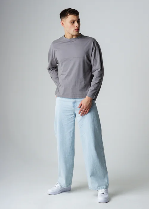 Influence Grey Cotton Crew Neck Seam Long Sleeve T-Shirt - L Image 4