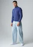 Influence Navy Cotton Acid Wash High Neck Long Sleeve Knit Jumper - S Image 4