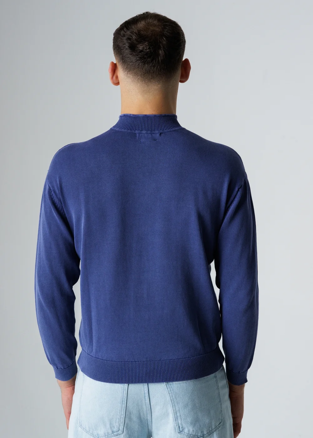 Influence Navy Cotton Acid Wash High Neck Long Sleeve Knit Jumper - S Image 2