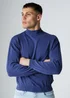 Influence Navy Cotton Acid Wash High Neck Long Sleeve Knit Jumper - S Image 1