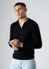 Influence Black Revere Collar V-Neck Polo-Style Long Sleeve Knit Jumper - S Image 1