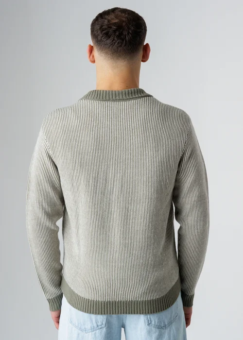 Influence Khaki Pinstripe Zip-Through Collared Knit Cardigan - M Image 2
