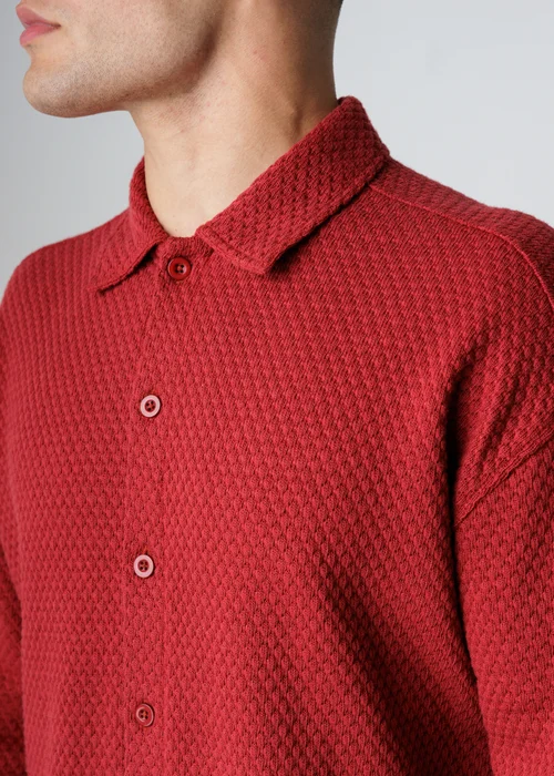 Influence Red Textured Polo-Style Knit Long Sleeve Button Overshirt - S Image 3