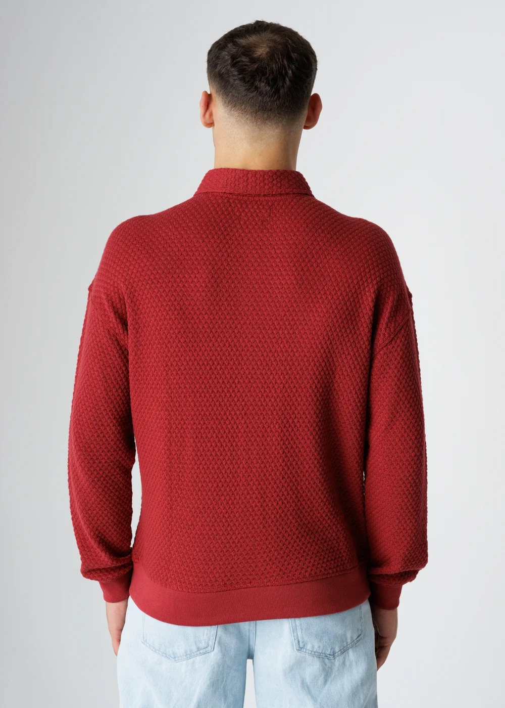 Influence Red Textured Polo-Style Knit Long Sleeve Button Overshirt - S Image 2