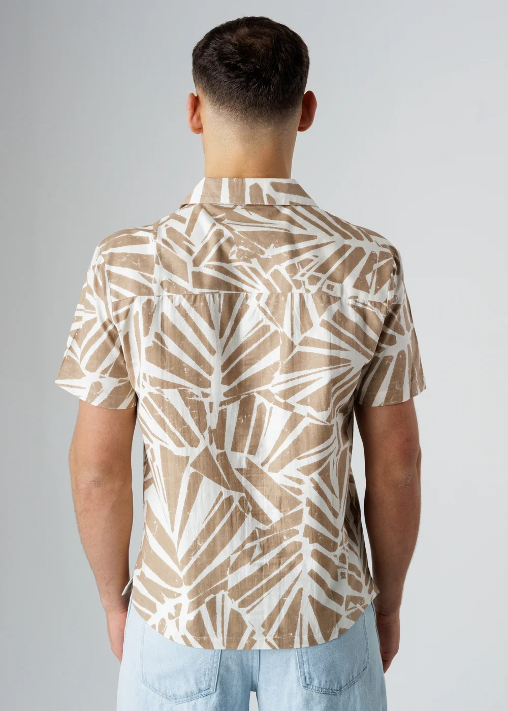 Influence Brown Cotton Linen Blend Tropical Print Short Sleeve Button Shirt - S Image 2