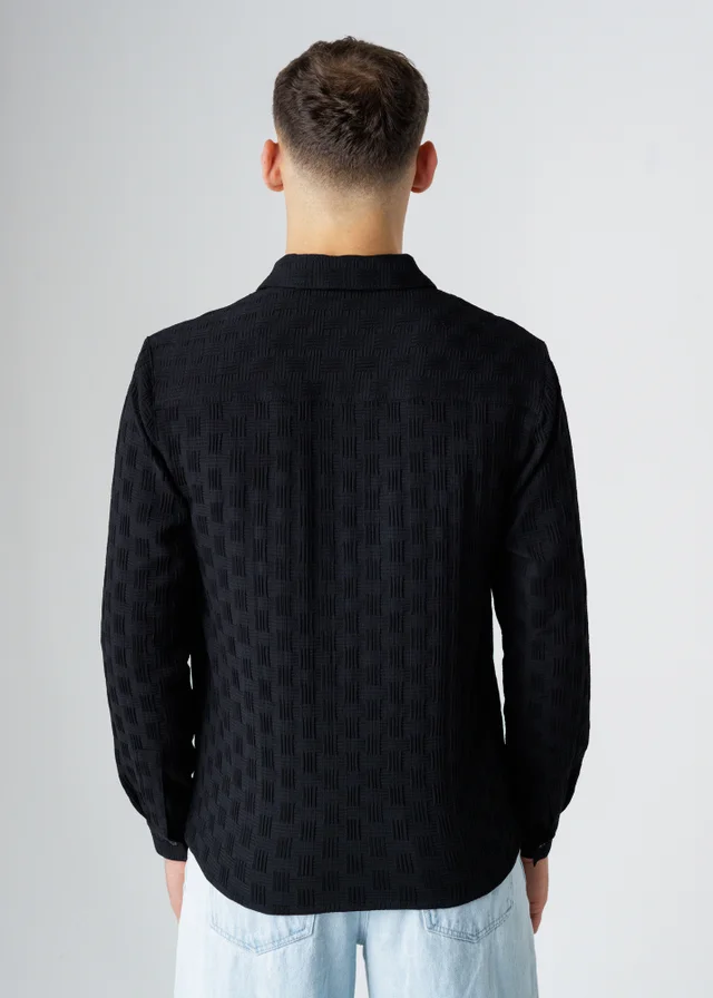 Influence Black Textured Long Sleeve Button Shirt
