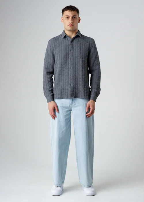 Influence Grey Textured Long Sleeve Button Shirt - S Image 4