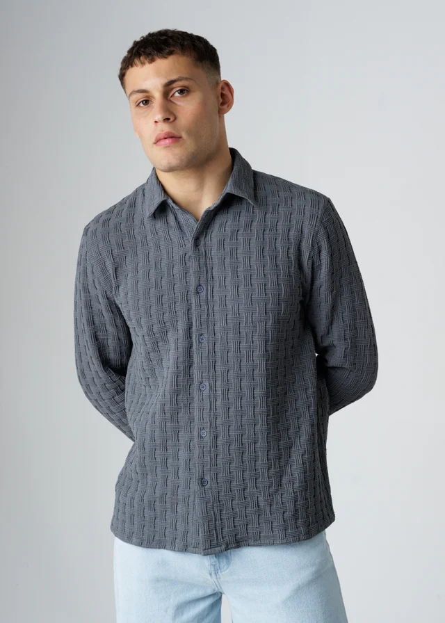 Influence Grey Textured Long Sleeve Button Shirt