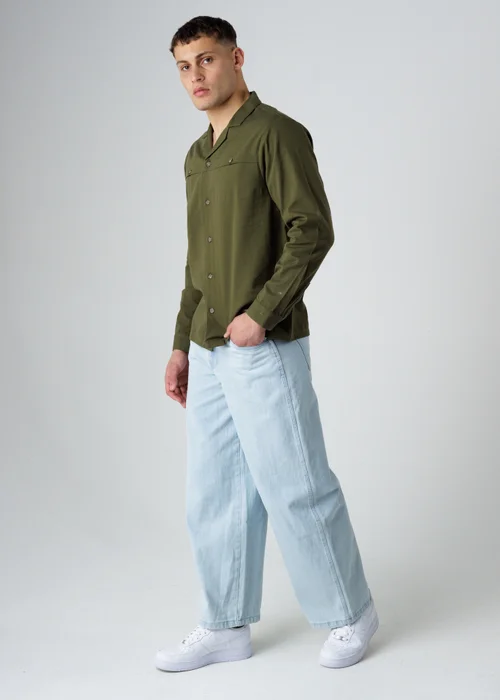 Influence Khaki Cotton Utilitarian-Style Revere Collar Long Sleeve Button Shirt - XL Image 4
