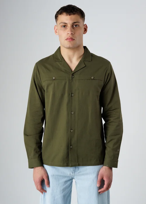 Influence Khaki Cotton Utilitarian-Style Revere Collar Long Sleeve Button Shirt - XL Image 1