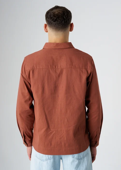Influence Terracotta Cotton Utilitarian-Style Long Sleeve Button Overshirt - M Image 2
