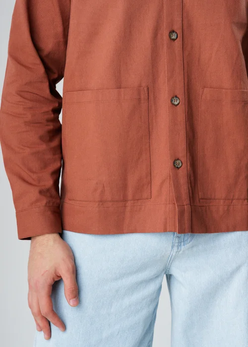 Influence Terracotta Cotton Utilitarian-Style Long Sleeve Button Overshirt - M Image 3