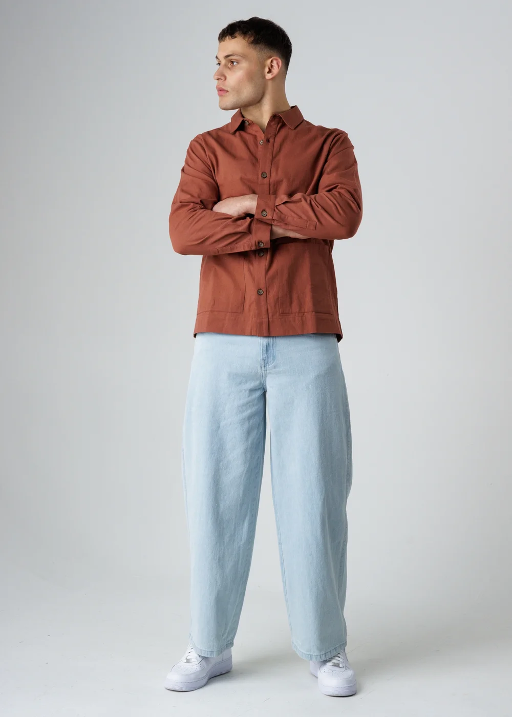 Influence Terracotta Cotton Utilitarian-Style Long Sleeve Button Overshirt - M Image 4