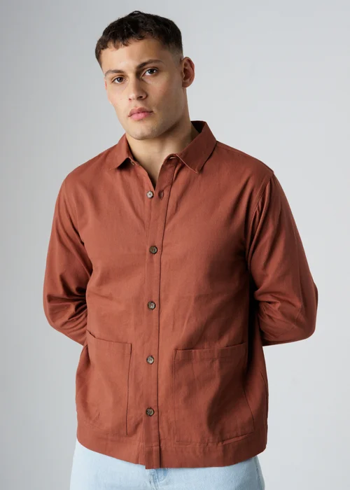Influence Terracotta Cotton Utilitarian-Style Long Sleeve Button Overshirt - M Image 1