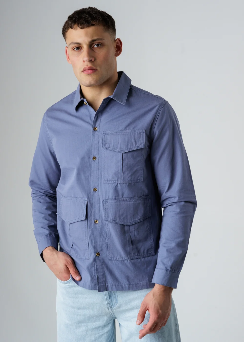Influence Blue Cotton Ripstop Utility-Style Long Sleeve Overshirt - XL Image 1