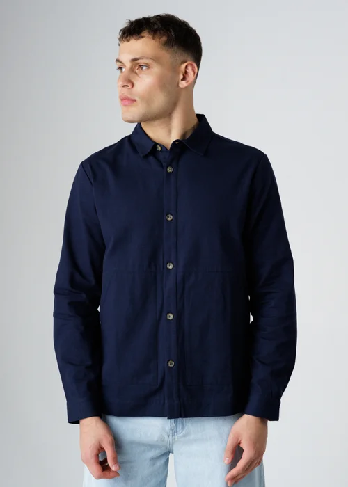 Influence Navy Cotton Utilitarian-Style Long Sleeve Button Overshirt - S Image 1