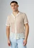 Influence Beige Cotton Blend Open-Knit Revere Collar Short Sleeve Button Shirt - L Image 3
