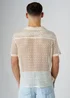 Influence Beige Cotton Blend Open-Knit Revere Collar Short Sleeve Button Shirt - L Image 2