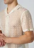 Influence Beige Cotton Blend Open-Knit Revere Collar Short Sleeve Button Shirt - L Image 5