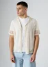 Influence Beige Cotton Blend Open-Knit Revere Collar Short Sleeve Button Shirt - L Image 1