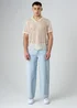 Influence Beige Cotton Blend Open-Knit Revere Collar Short Sleeve Button Shirt - L Image 4