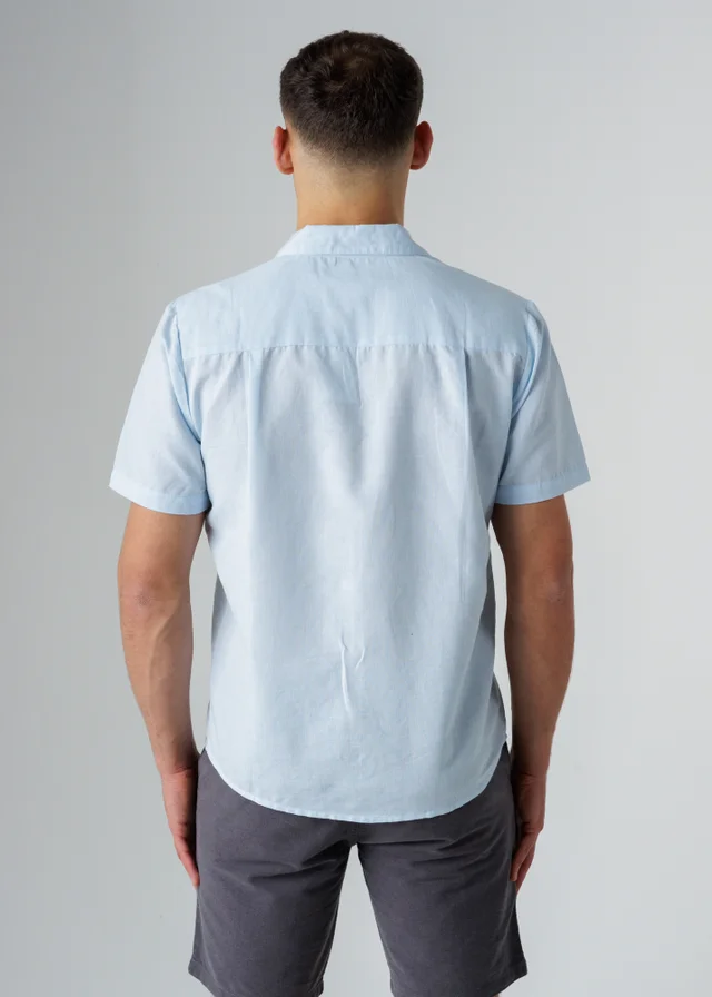 Influence Blue Relaxed Collar Chest Pocket Short Sleeve Shirt
